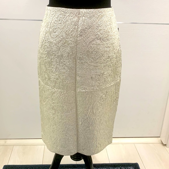 Lord & Taylor NWT Silver Jacquard Skirt size 4 - Picture 1 of 17